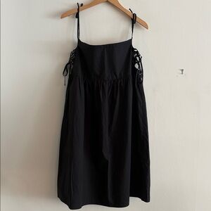Black Mini Babydoll Sundress with Tie-Strap Details